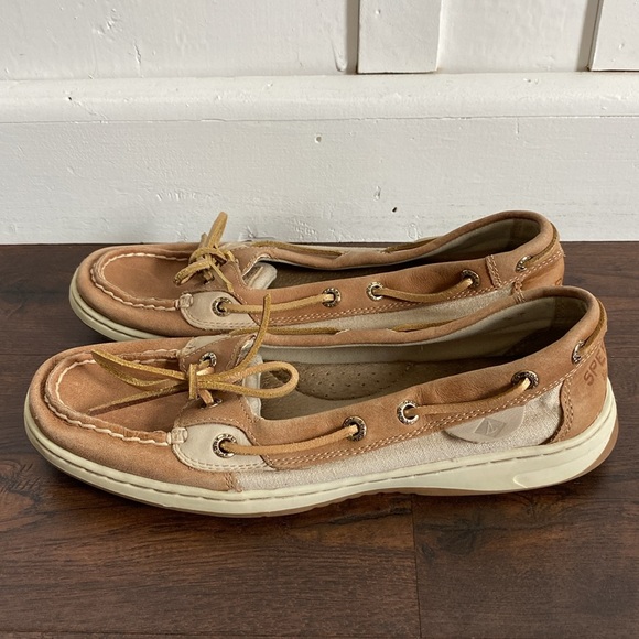 Sperry Women's Angelfish Boat Shoe Oat Color Gold Shimmer Leather Laces Size 7 - Picture 3 of 12